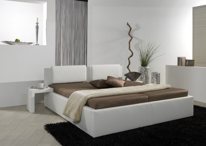 Exklusives Designer Bett 180x200cm Valentin Weiss Napalon Leder inkl. Nachtkonsolen 180cm
