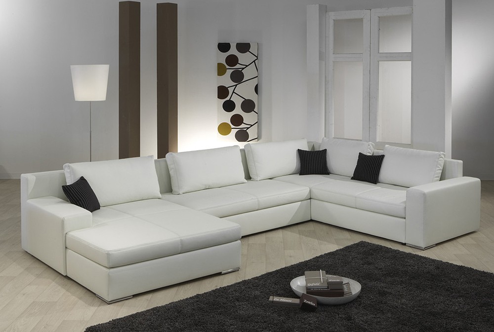 Paris Designer Sofa Wohnlandschaft Weiss Napalon Leder