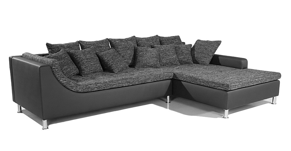 Sofa London Schwarz / Grau Strukturstoff Ottomane mit Kissen Preisvergleich