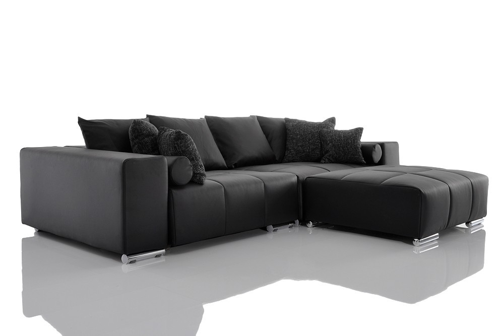 Big Sofa Marbeya Schwarz Napalon Leder Couch mit Hocker und 10 Kissen Preisvergleich