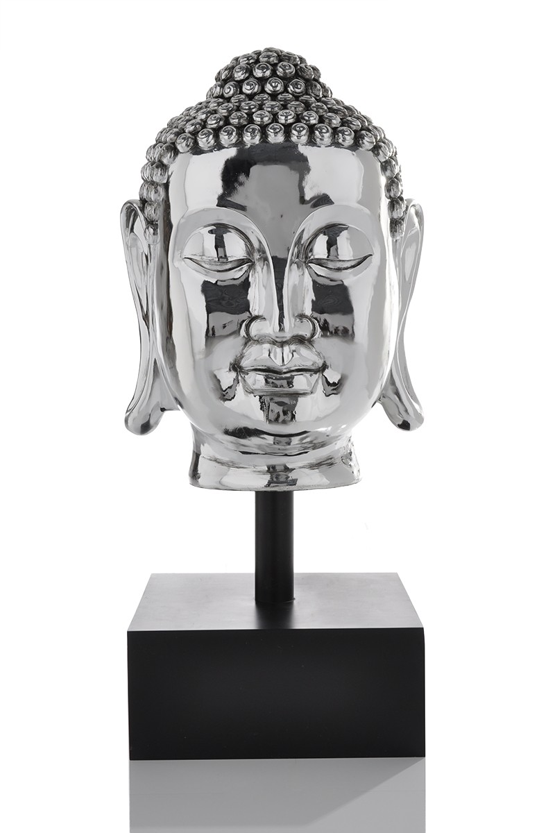 Deko Buddha Kopf Silver 130cm XXL Silber Deluxe Dekoration
