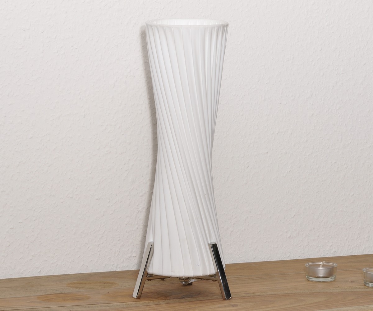 Tischleuchte Helix 41x14 cm Weiss Art Deco Plissee Leuchte rund 41 cm