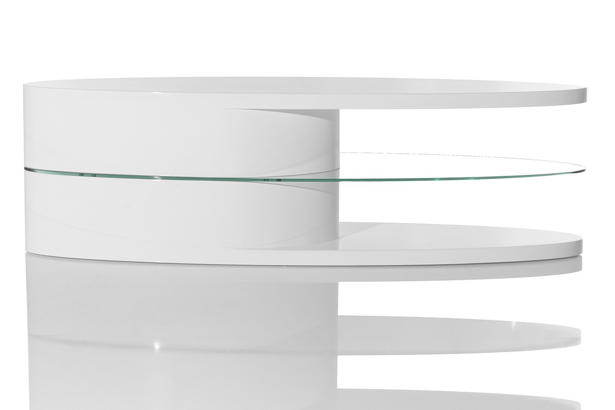 TV - Board Push Hochglanz Weiss TV Tisch mit integrierter Glasplatte