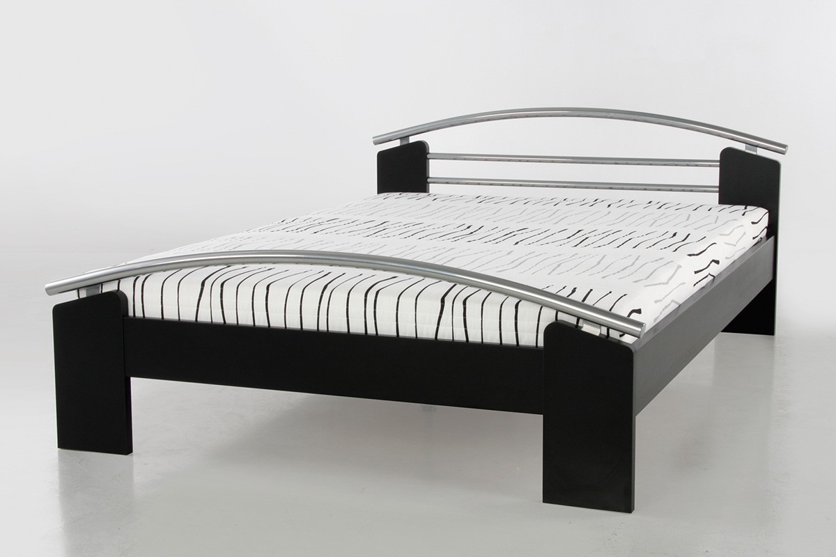 Komplett Bett Ebony 140 x 200 Schwarz Chrom mit Matratze und Rollrost Preisvergleich