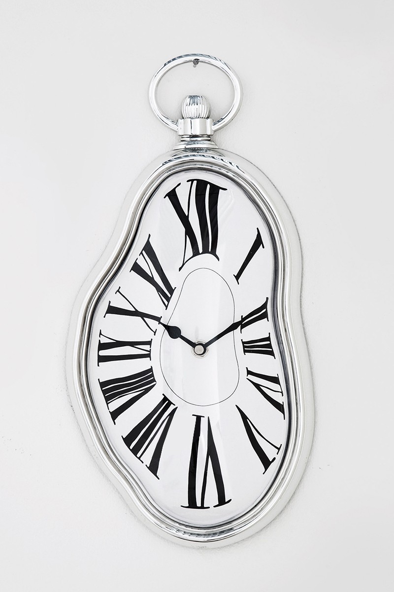 Wanduhr Flow 37x19 Silberfarben r&ouml;mische Ziffern oval by Kare Design