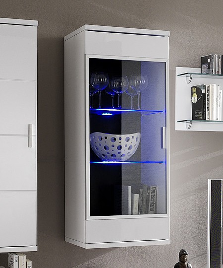 H&auml;ngevitrine Mirado 50x120 cm Weiss Hochglanz 2 F&auml;cher Glas Vitrine