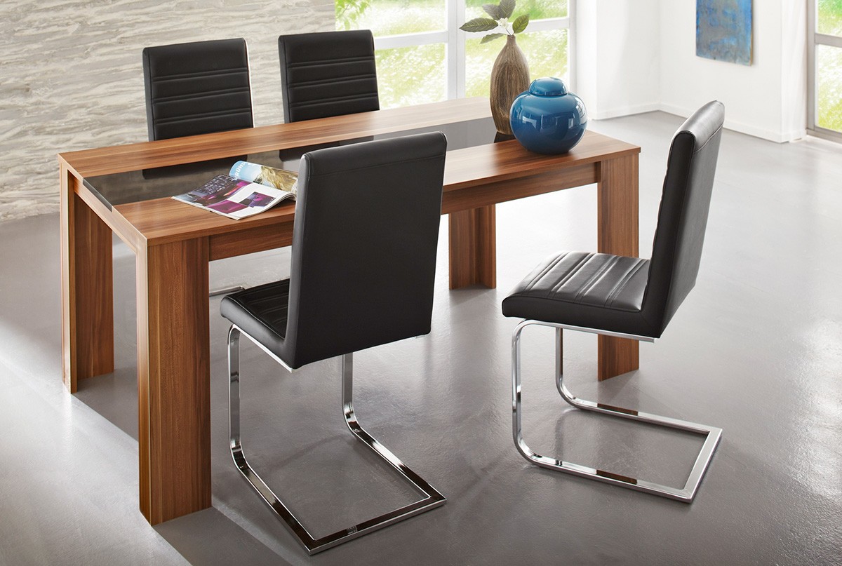 Esstisch Lorenz 160x90 cm Nussbaum-Optik Schwarz Hochglanz Tisch