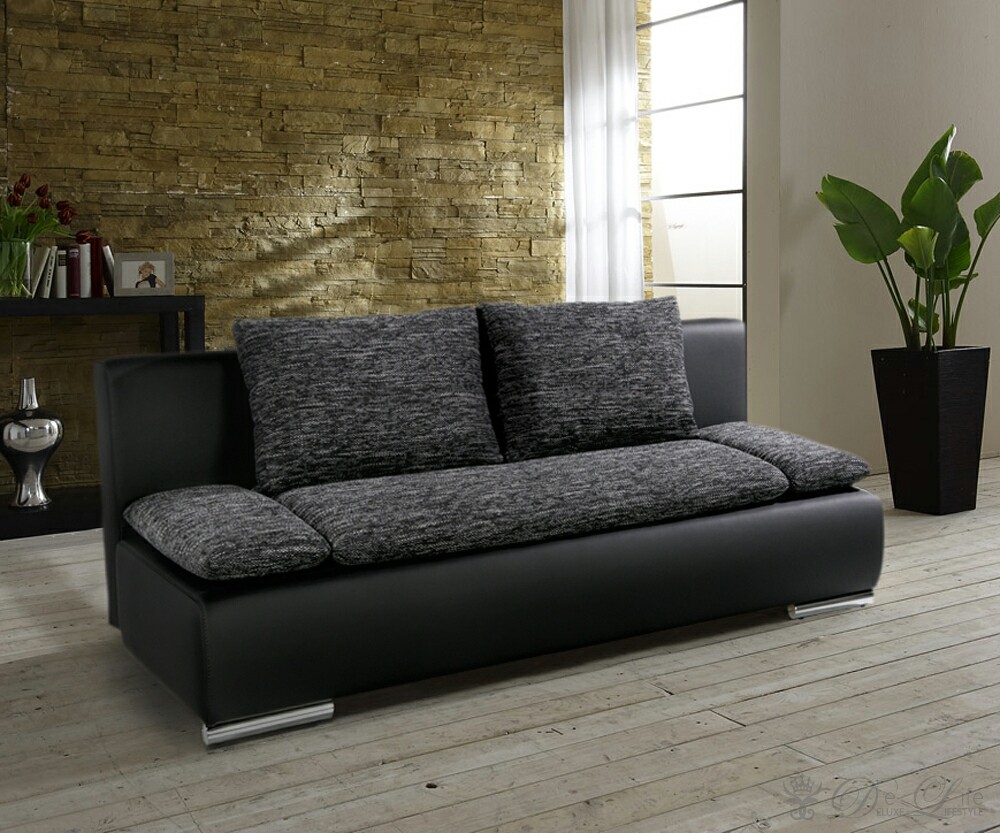 Schlafsofa Benno 200x100 cm Dunkelgrau Schwarz Sofa mit Bettkasten 