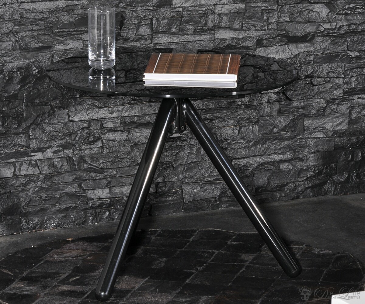 Beistelltisch Tabea 60x50 cm Schwarz Glasplatte Metall Tisch rund