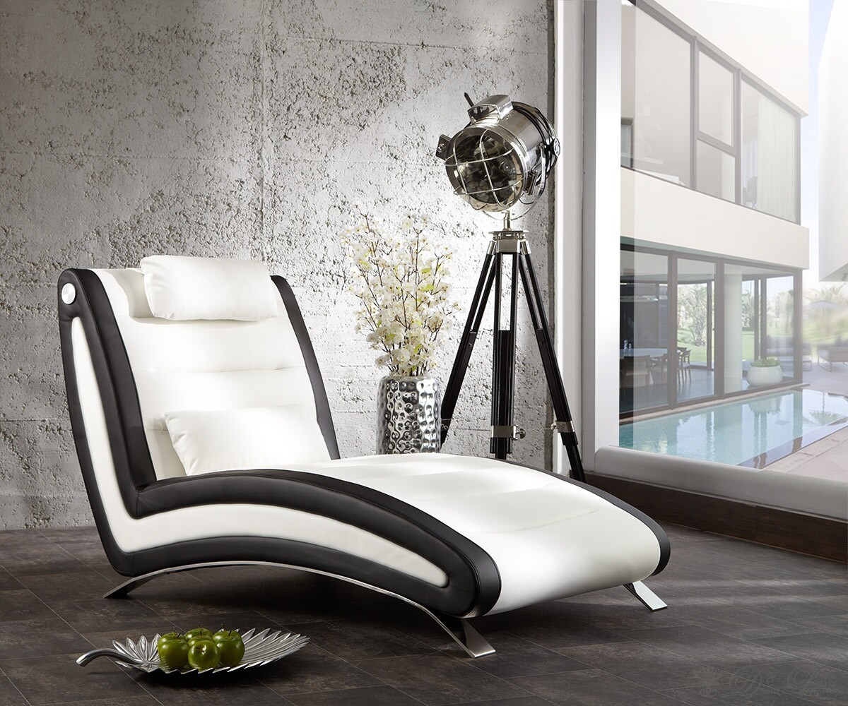 Longchair Soho 90x165 cm Weiss/Schwarz Liege Chaiselongue mit 2 Kissen