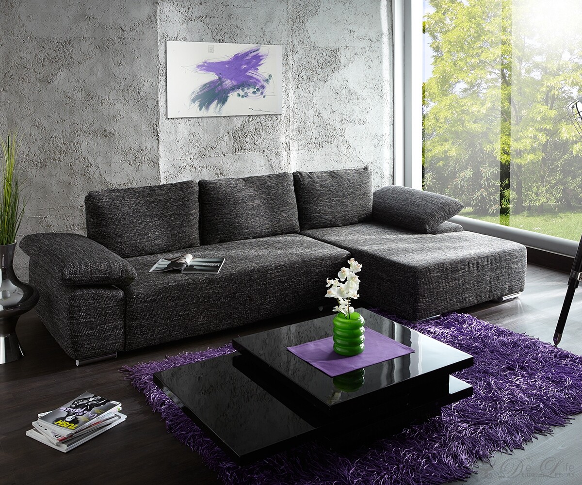 Sofa Valencia Cm Schwarz Weiss Strukturstoff Couch Ottomane Rechts