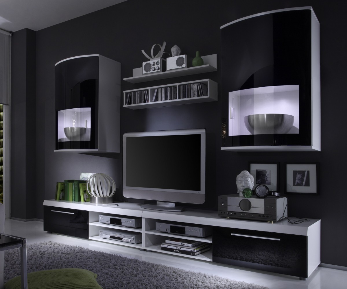 Wohnwand Scuro 263x185 Weiss Wohnzimmerm&ouml;bel inklusive LED Beleuchtung