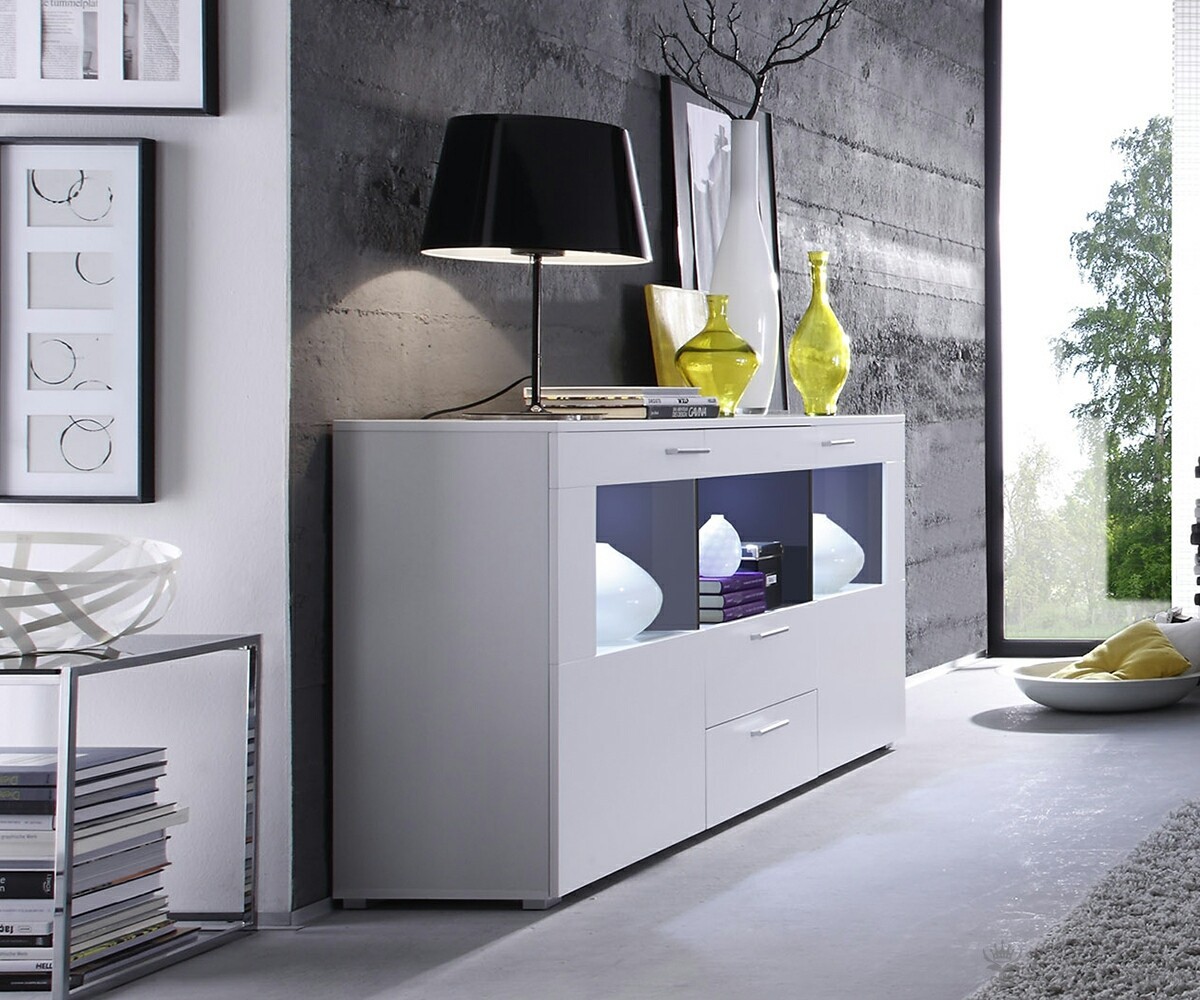 Sideboard Misteria 182x85 Weiss/Anthrazit Kommode mit LED Beleuchtung