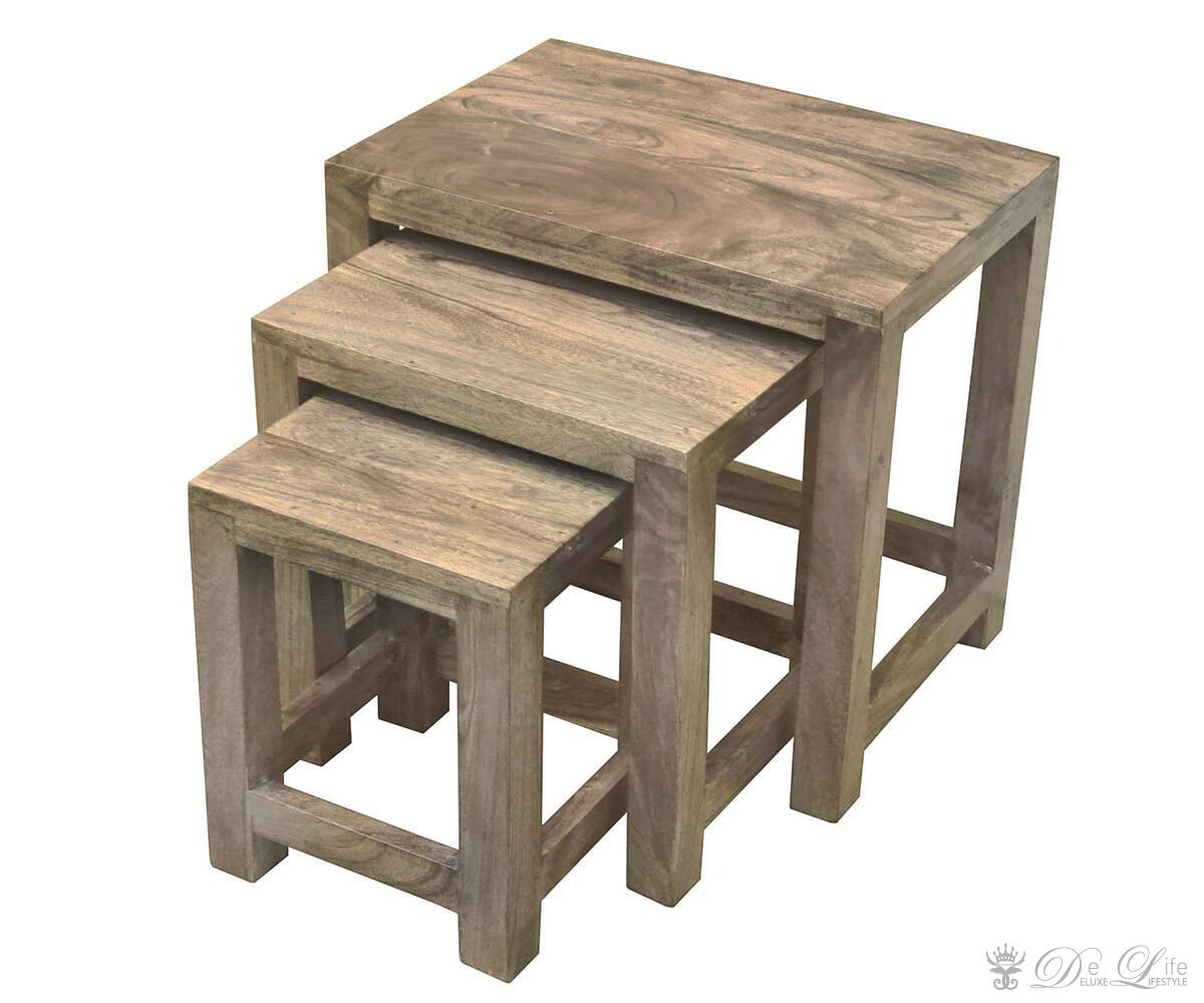 GURU 3-Satz Tisch Indien 50x47cm Akazie Stone Couchtisch by Wolf M&ouml;bel