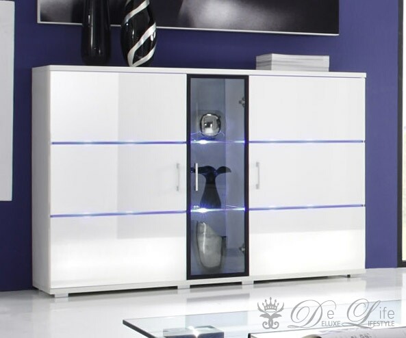 Sideboard Scarlet 150x103cm Weiss Hochglanz Kommode mit LED Beleuchtung