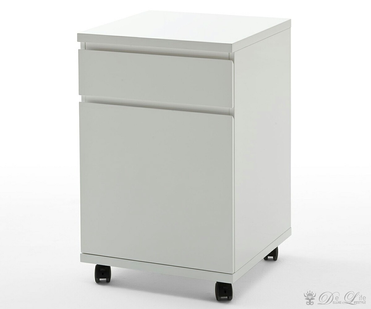 Rollcontainer Lucido 42x76 Weiss Hochglanz 1 T&uuml;r/1 Schubkasten 4 Rollen