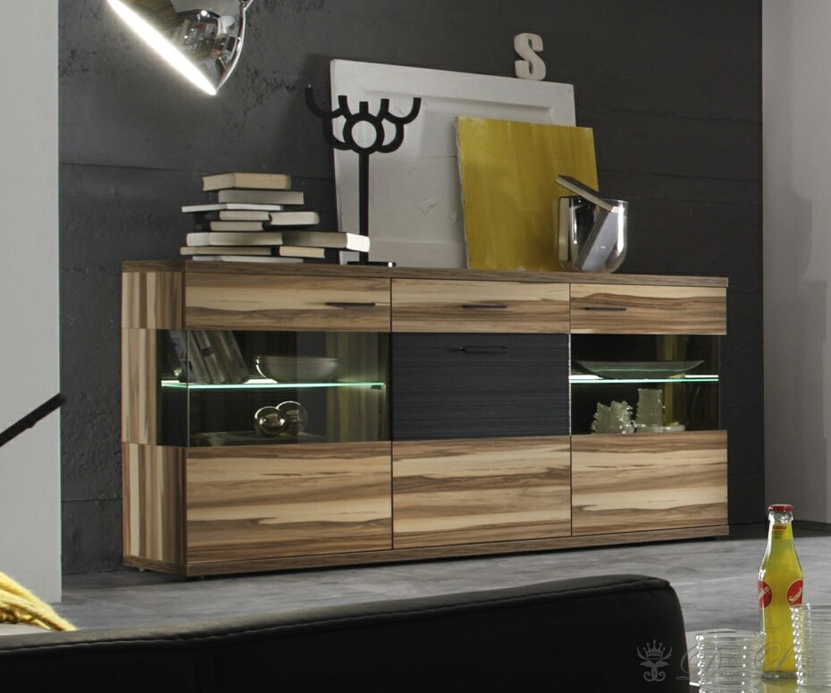Sideboard Vago 181x89 cm Baltimore Walnuss Kommode mit Beleuchtung