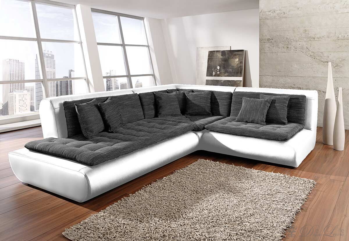 Sofa Exit 240x300 cm Weiss Anthrazit Eckcouch Ottomane links