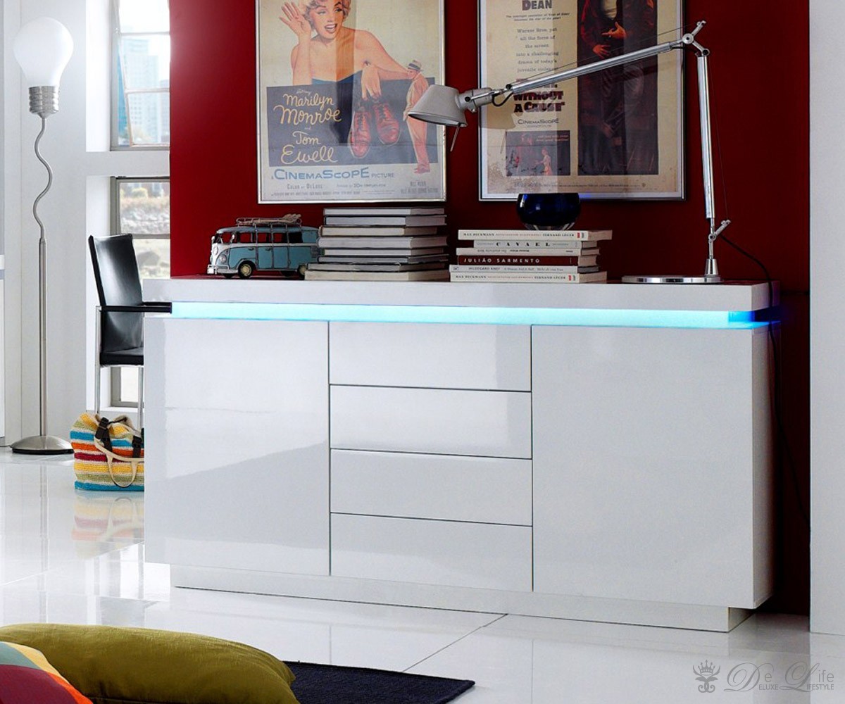 Sideboard jamie 150x80cm weiss hochglanz kommode mit beleuchtung ...