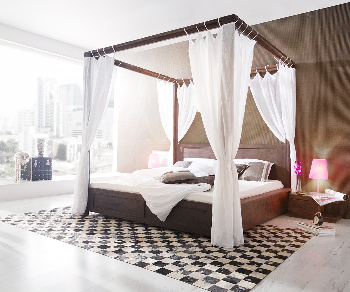 Bett guru akazie tabak 180x200 mit stoff himmelbett by wolf möbel ...