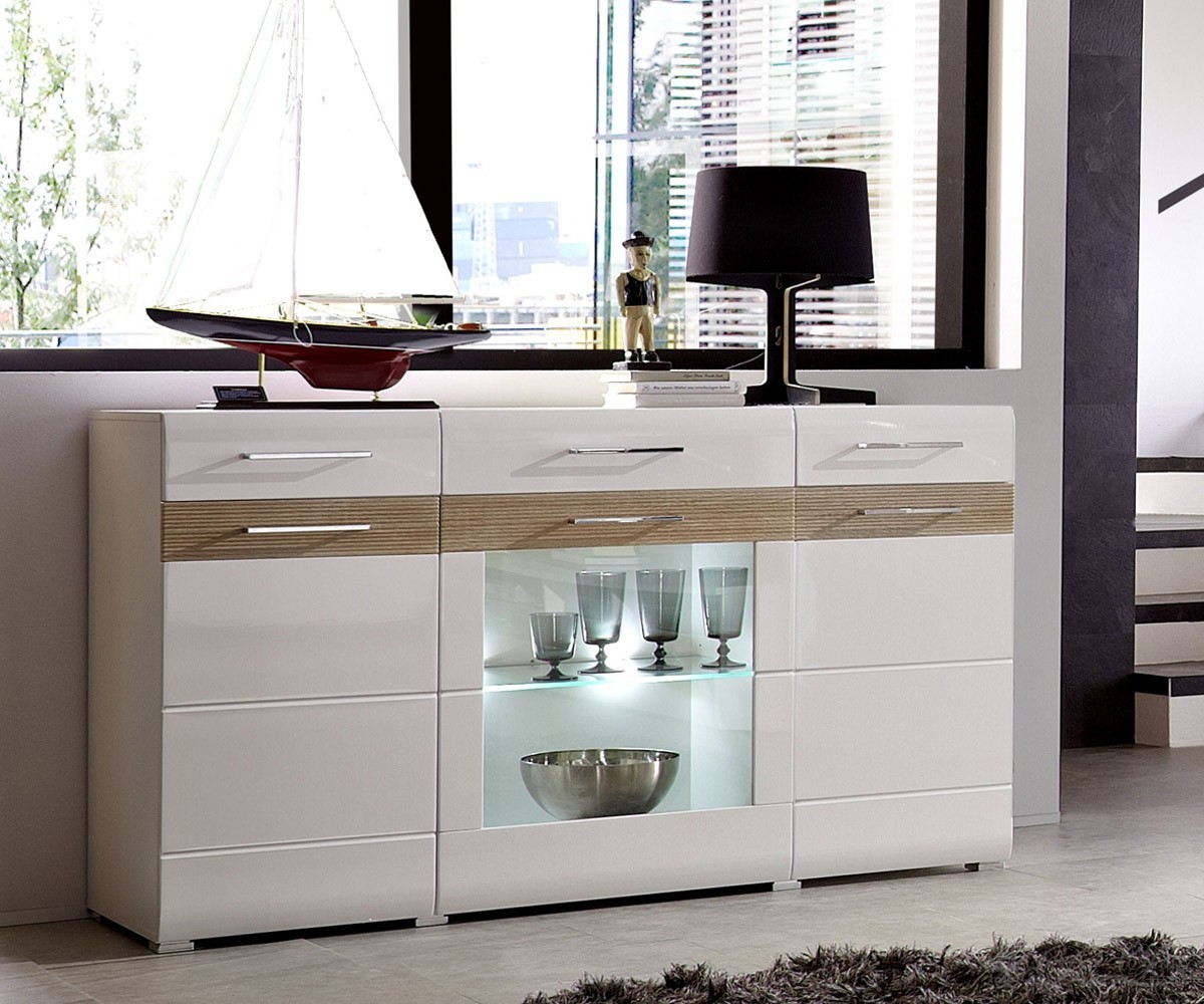 Sideboard thamos 155x90cm weiss sonoma eiche kommode mit ...