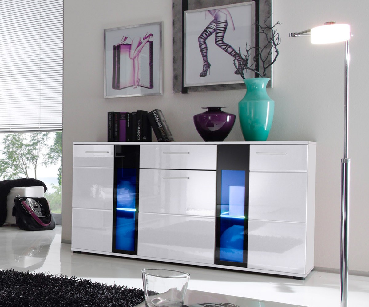 Sideboard perugia 140x80 cm weiss hochglanz kommode 3 türen ...