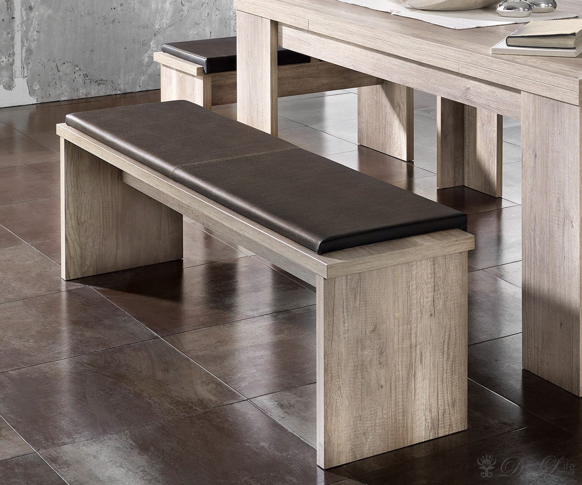 Sitzbank Ruby 160x37cm Eiche Optik Bank mit Klemmkissen Braun Design