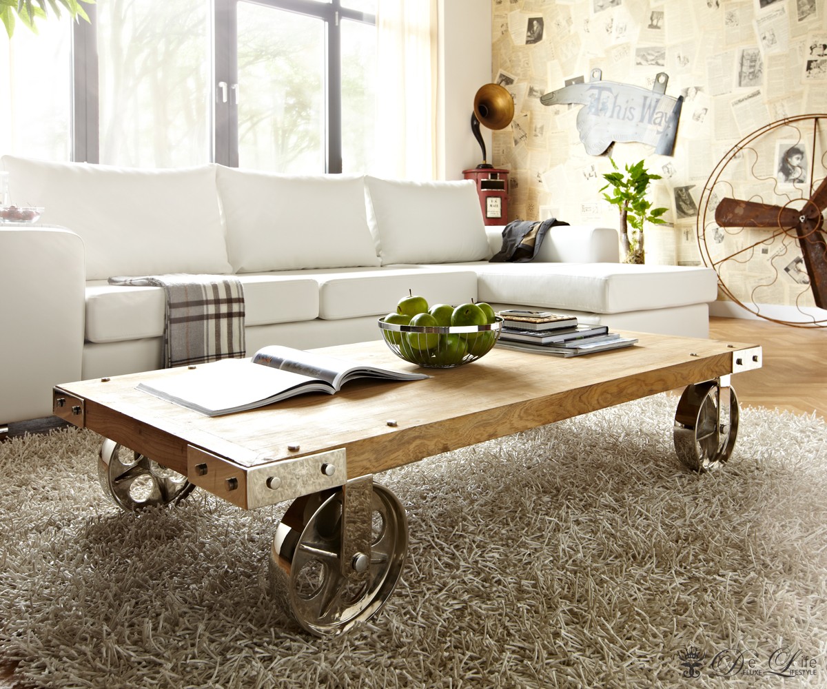Couchtisch Vintage Wood 140×70 cm Braun Wohnzimmertisch Couchtisch Vintage Wood 140×70 cm Braun Wohnzimmertisch