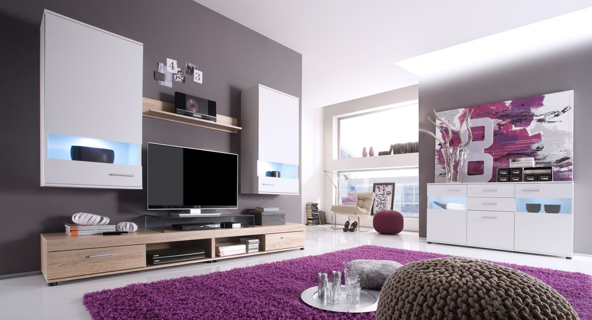 Wohnzimmer naryn weiss eiche sägerau wohnwand 230 cm kommode ...