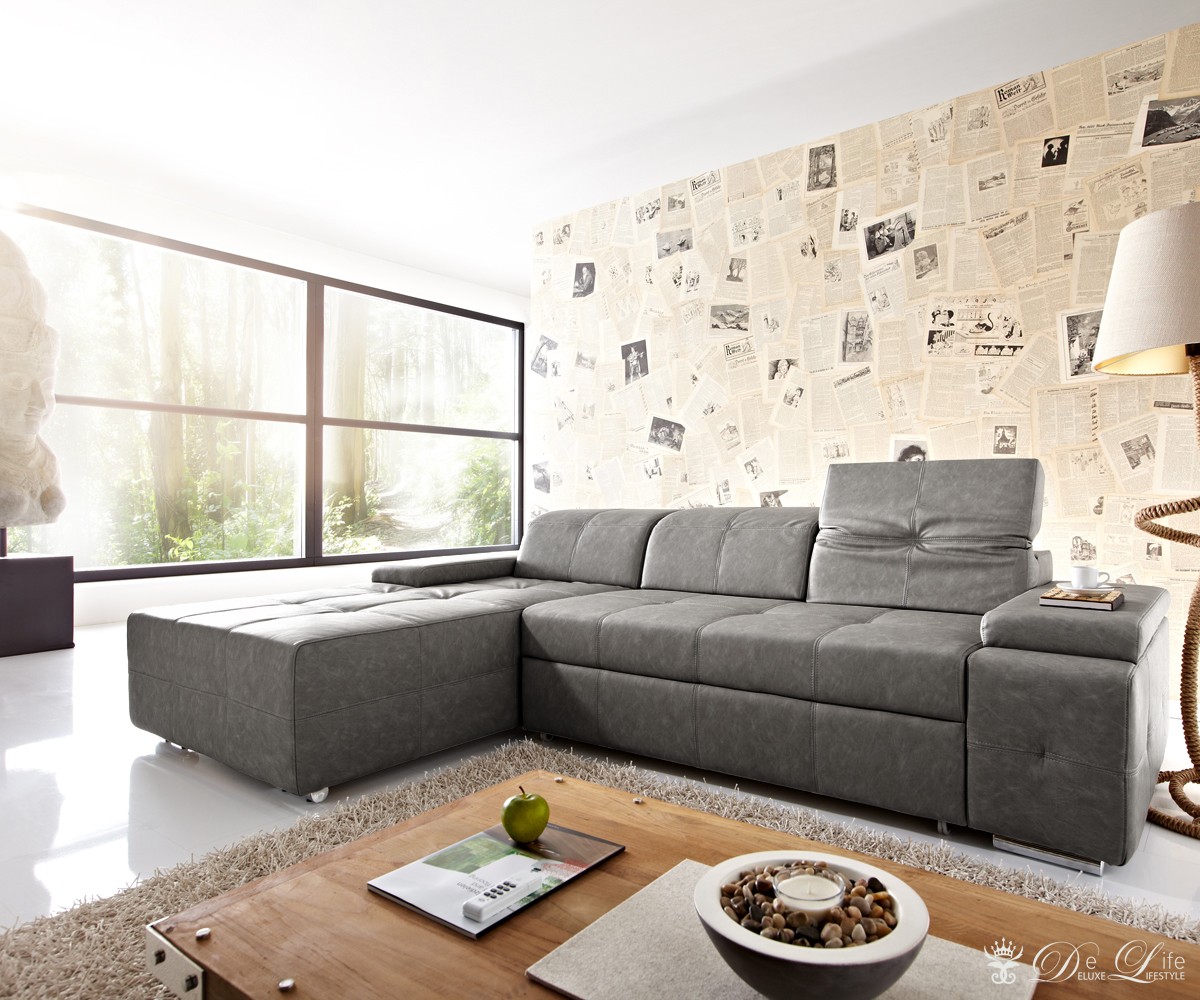 Ecksofa Bente 277x190 Cm Grau Couch Mit Schlaffunktion OT L