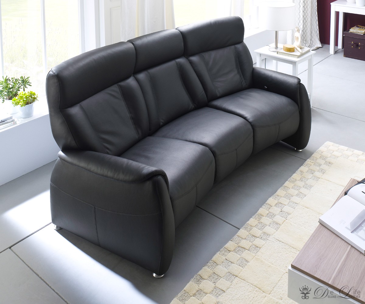 Relaxsessel Taida 210x90 cm Schwarz Leder Relaxsofa 3Sitzer