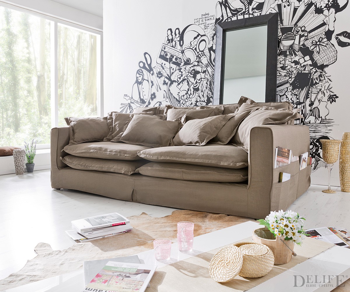 Couch Naima Grau 240x142 cm Hussensofa mit Kissen und Seitentaschen eBay