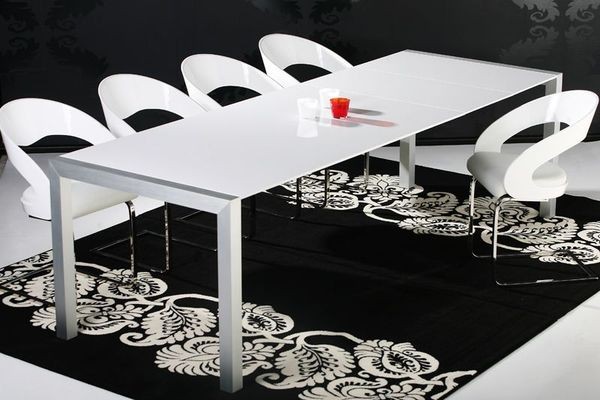 Esstisch Pegasus 170/260x90 cm Weiss Hochglanz Aluminium Ausziehtisch