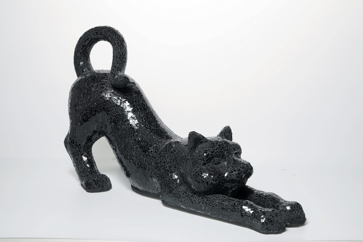 Deko Figur Glamour Katze Mosaik Cat Schwarz