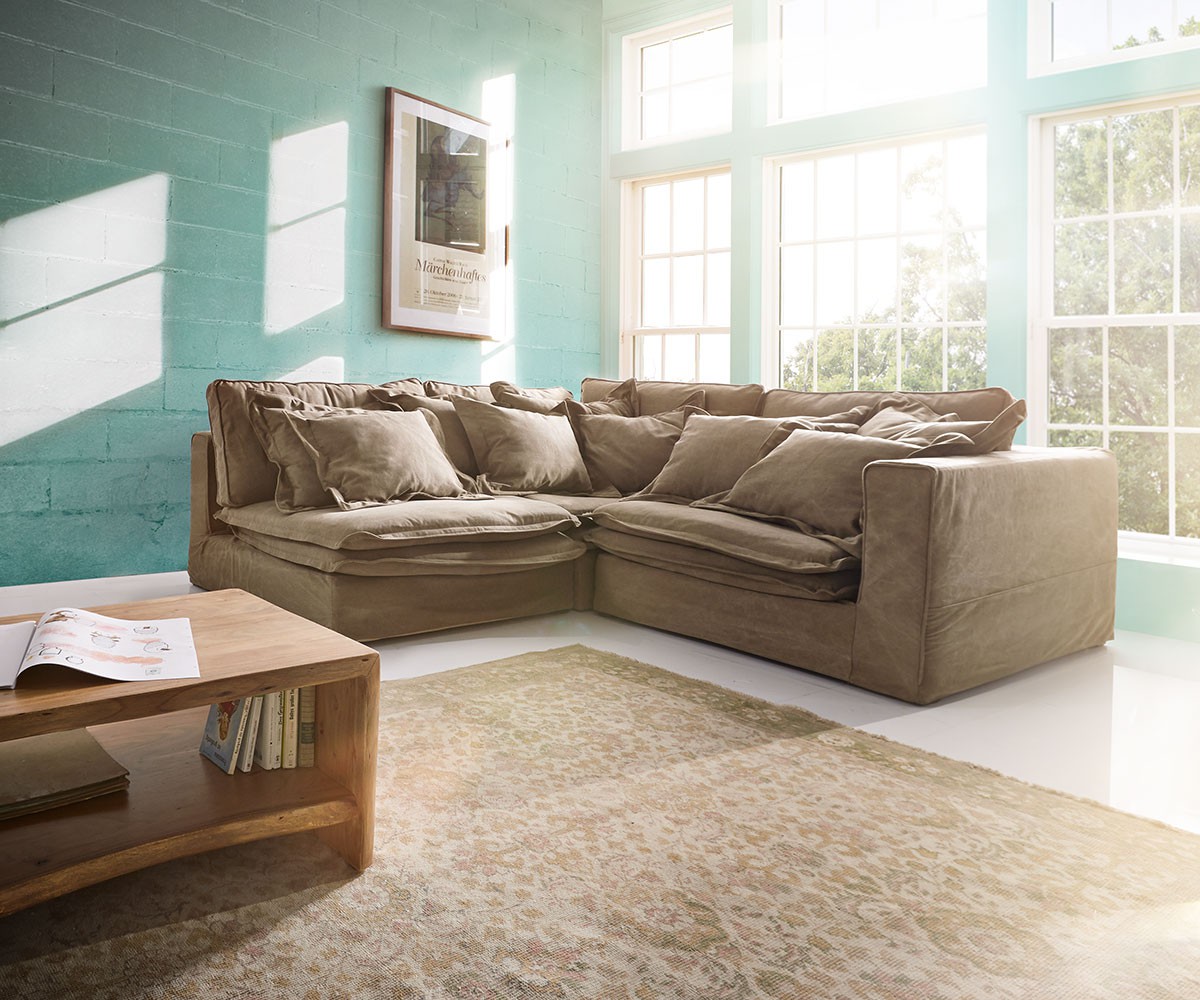 Hussensofa Sharona 234x220 cm Braun mit Kissen Ecksofa ...