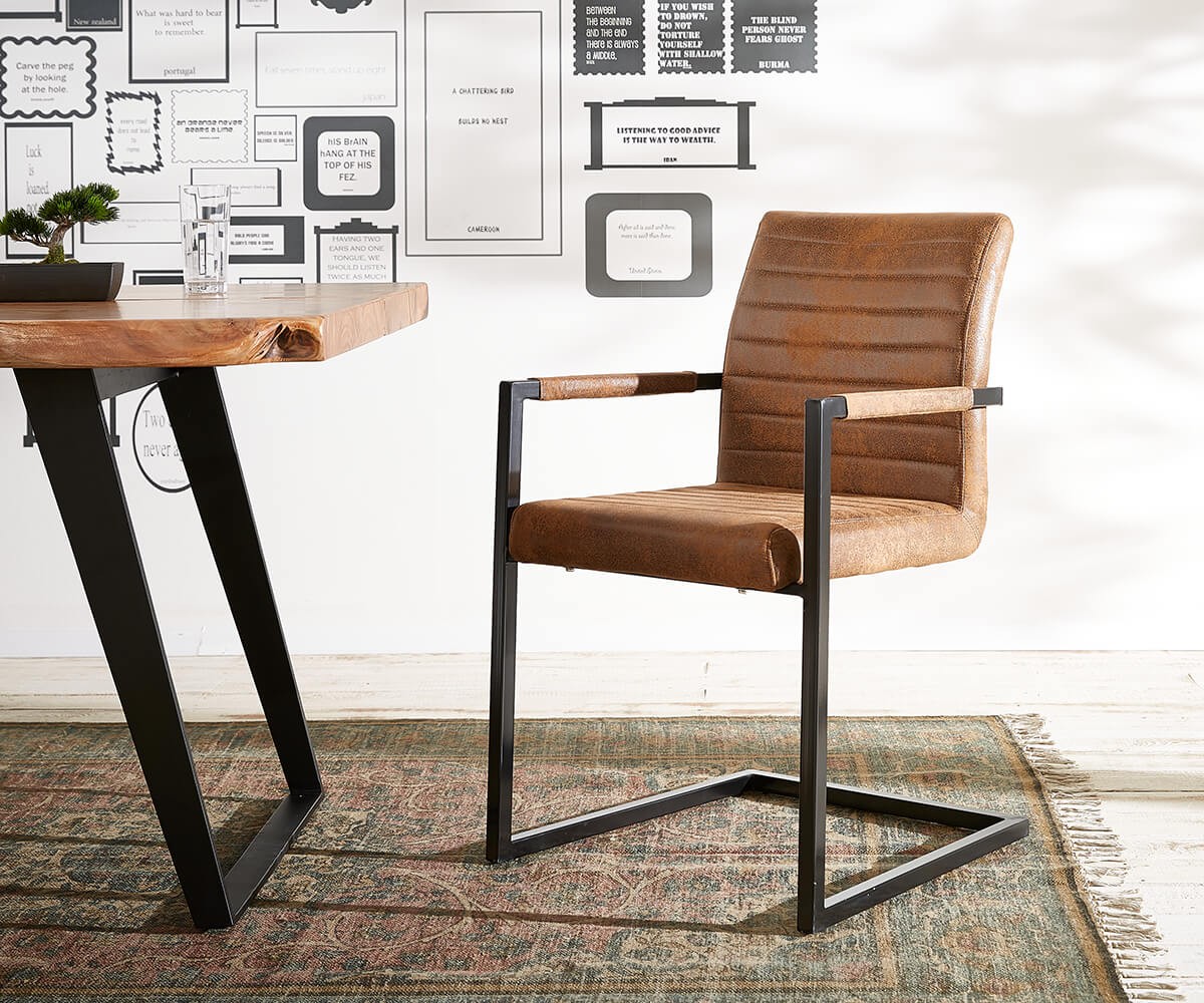 Freischwinger EARNST von DELIFE in Kunstleder braun Vintage / Eisen - nur 89€