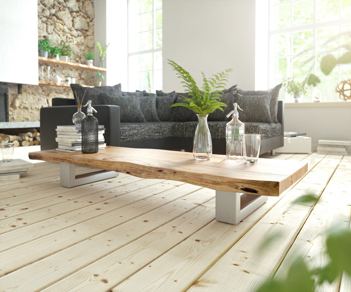 Couchtisch LIVE-EDGE von DELIFE aus massivem Akazienholz mit Kufen - nur 399€