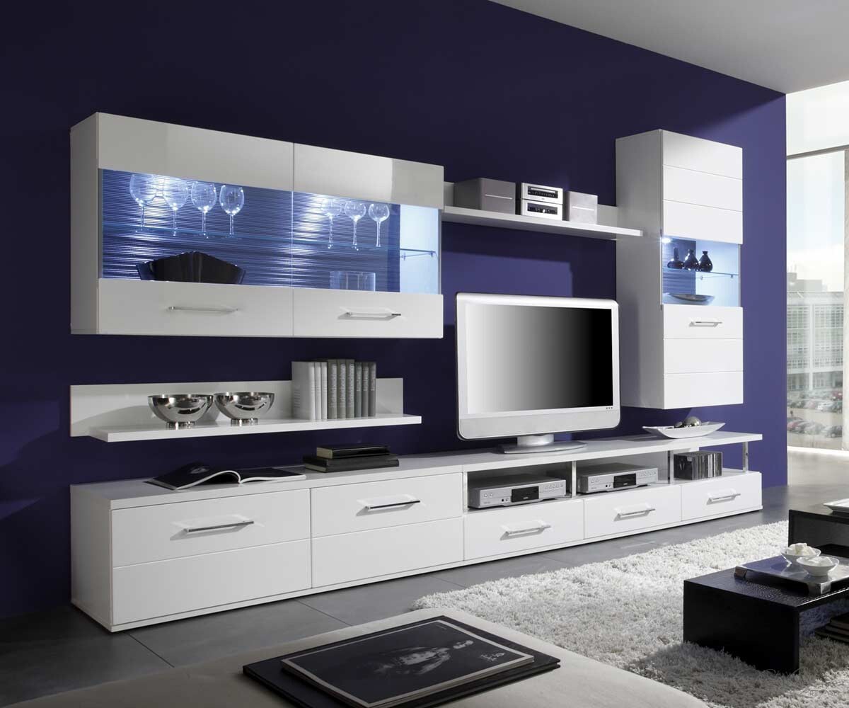 DeLife Wohnwand Duo 300 cm Weiss Hochglanz Anbauwand inkl Beleuchtung : Designer Wohnwand G?nstig Designer Wohnwand G?nstig : DeLife Wohnwand Duo 300 cm Weiss Hochglanz Anbauwand inkl Beleuchtung